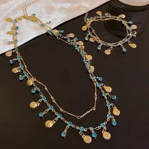 Fashion Jewelry Gold and Blue Necklace Set